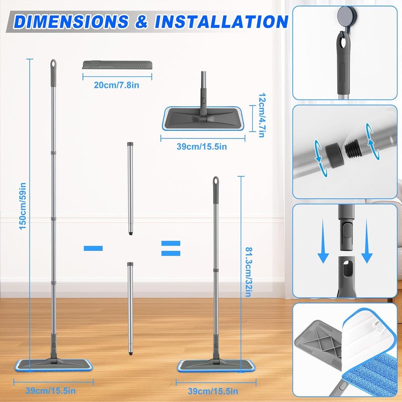 BPAWA Microfiber Mops for Hardwood Floor Cleaning - Flat Floor Mop with 4 Washable Pads for Laminate Wood Tile Vinyl Home Kitchen Bathroom - 59" Adjustable Handle - Image 2